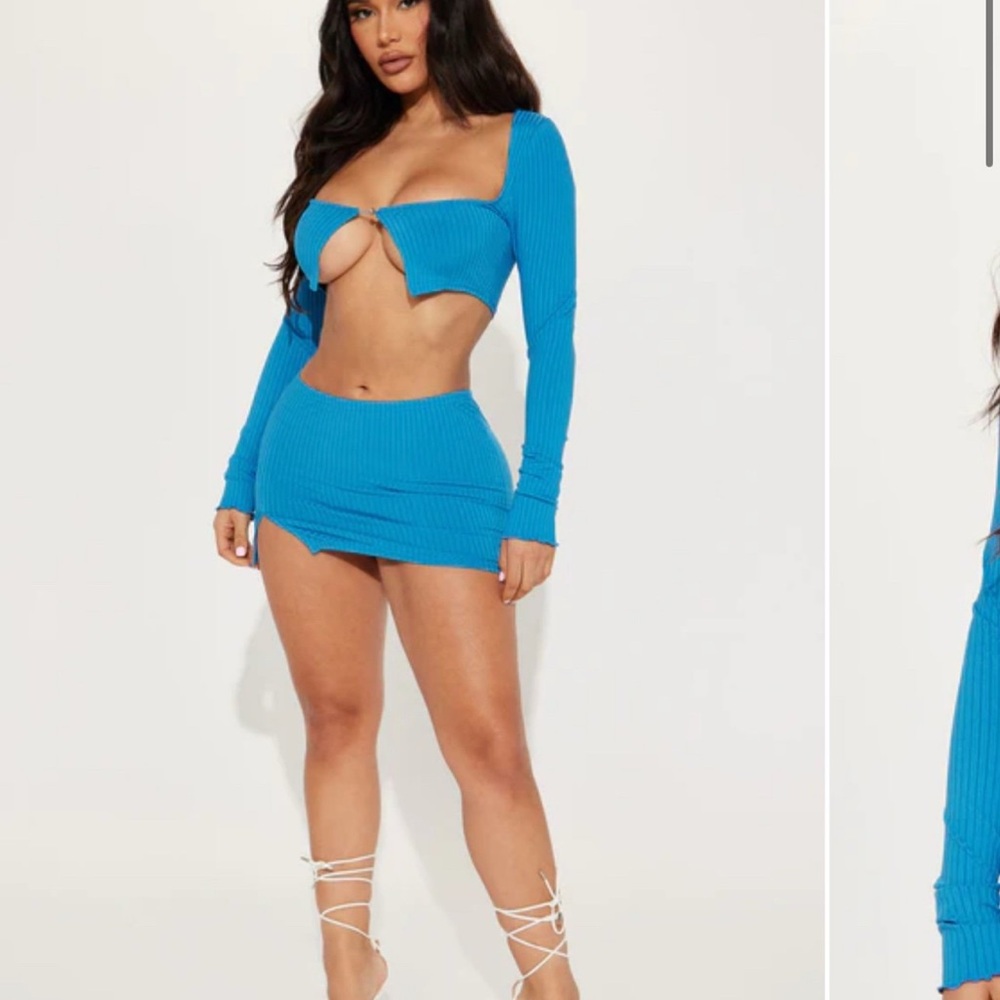 Vibrant Blue Ribbed Two-Piece Set - Picture 2 of 6